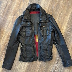 Superdry Women Black Leather Jacket - Size S